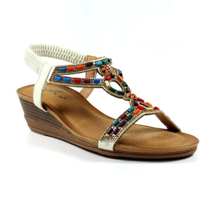 JLH478 - 'Epsom' Beaded Wedge Sandal - White