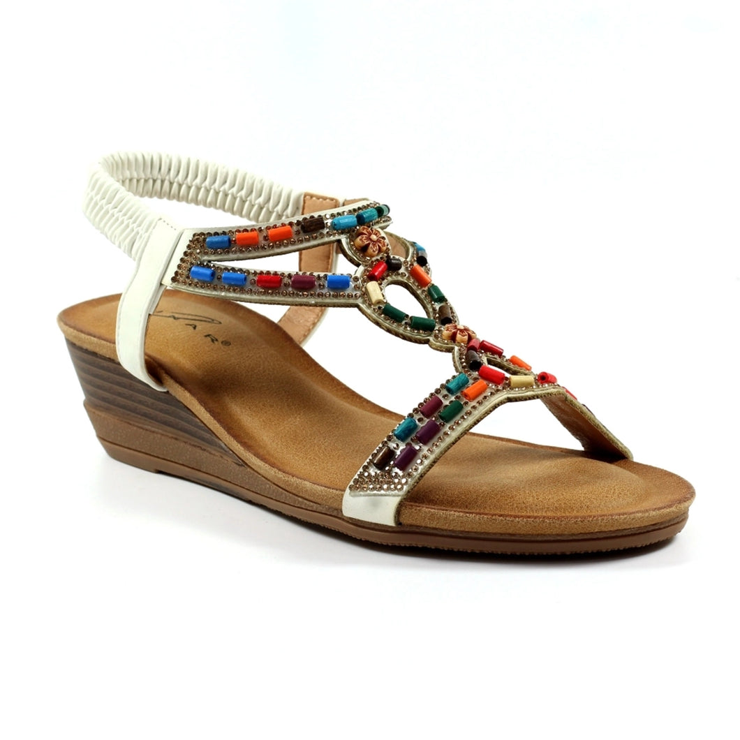 JLH478 - 'Epsom' Beaded Wedge Sandal - White