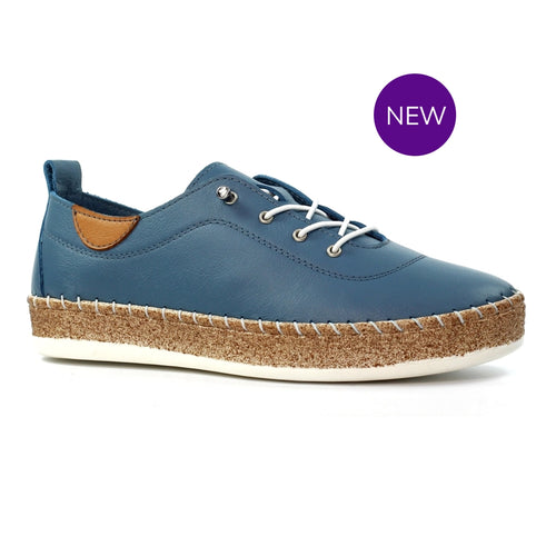 FLE050 - 'Evie' Leather Plimsole - Denim Blue