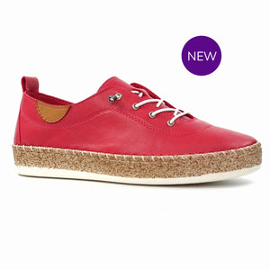 FLE050 - 'Evie' Leather Plimsole - Raspberry