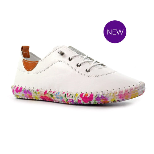 FLE052 - 'Padstow' Floral Leather Plimsole