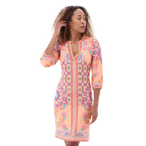 A402 - Abstract Paisley Long Sleeve V-Neck Dress