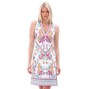 A403 - Floral Motif Sleeveless V-Neck Dress