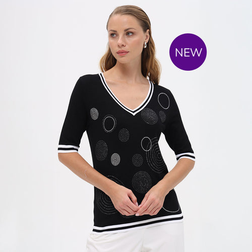 17091 - V-Neck Sparkle Circles Top