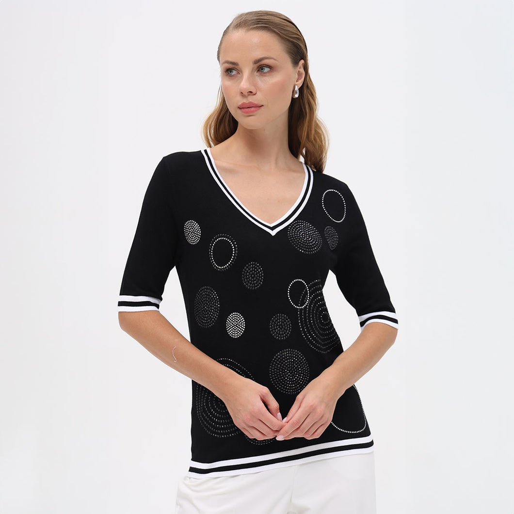 17091 - V-Neck Sparkle Circles Top