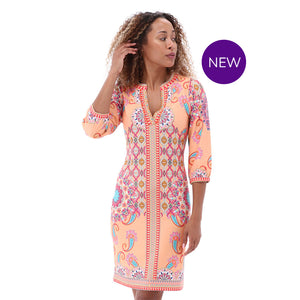 A402 - Abstract Paisley Long Sleeve V-Neck Dress