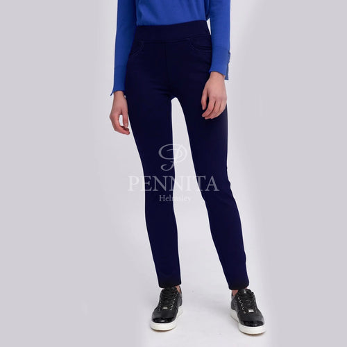 Frias23 - Pull on Long Trousers with Sparkle Trim - Navy
