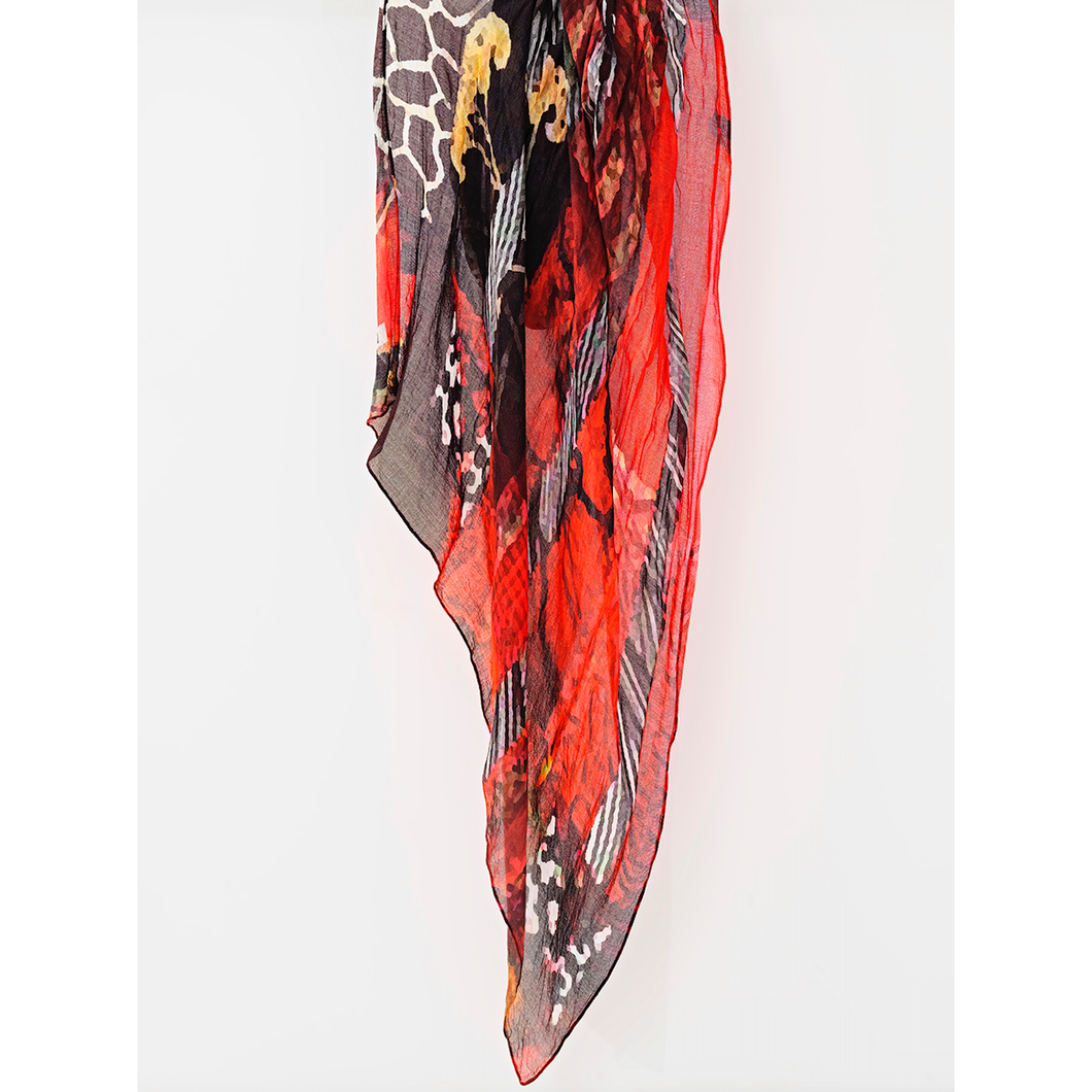 73905 - Jungle Print Scarf 'Red Black Quilt by Sheree Joy Burlington'