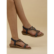 JLH478 - 'Epsom' Beaded Wedge Sandal - Navy