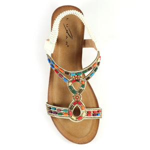 JLH478 - 'Epsom' Beaded Wedge Sandal - White