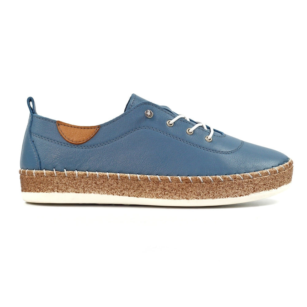 FLE050 - 'Evie' Leather Plimsole - Denim Blue