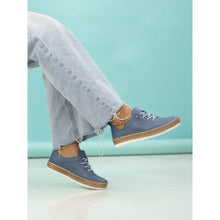 FLE050 - 'Evie' Leather Plimsole - Denim Blue