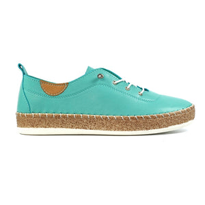 FLE050 - 'Evie' Leather Plimsole - Turquoise