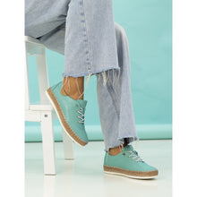 FLE050 - 'Evie' Leather Plimsole - Turquoise